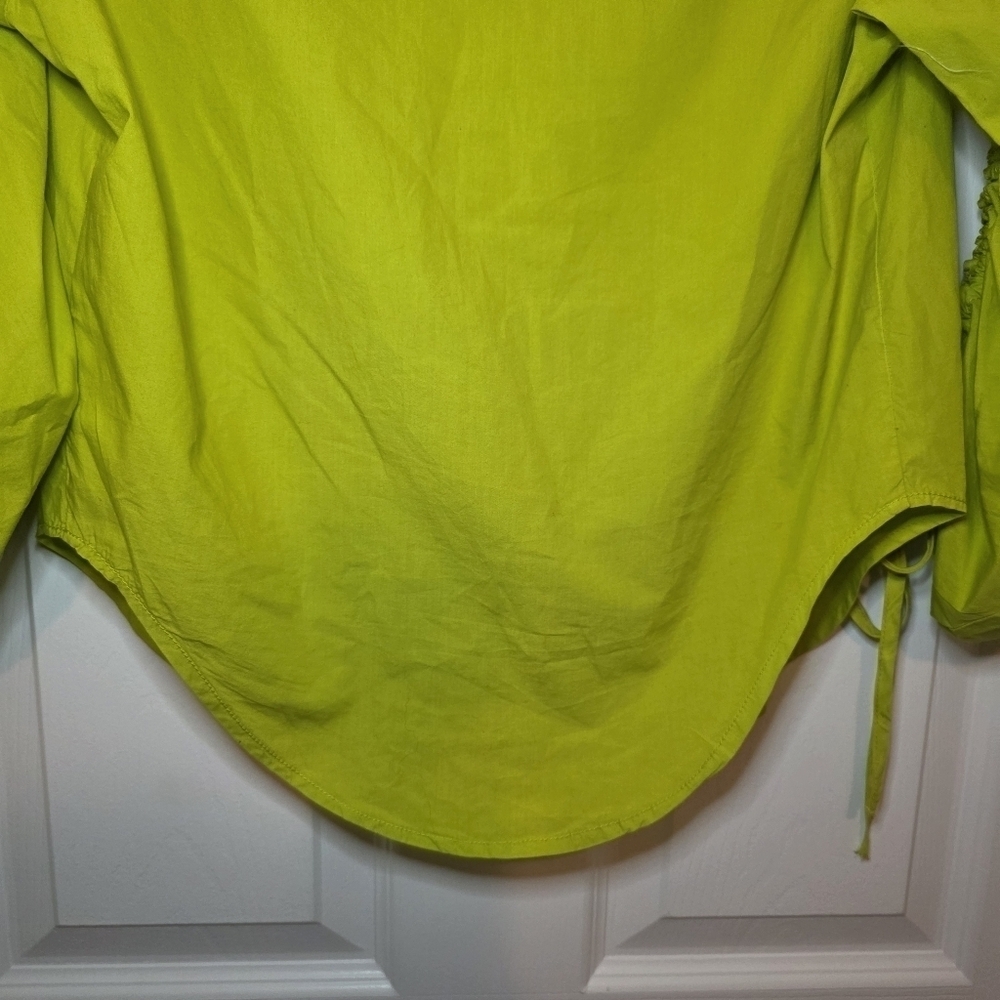 Pilcro Anthropologie Drawstring Chartreuse Poplin Button Blouse Womens XXS - Picture 11 of 14